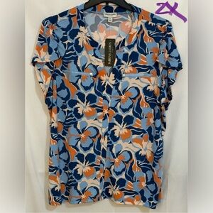 Sarah Alexandra Floral Women's Blouse - Blue and Orange